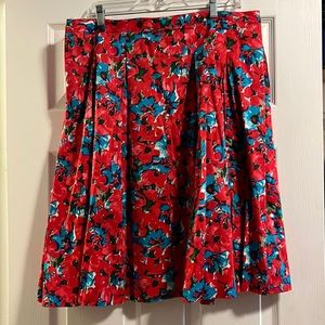 Red and blue floral print skirt